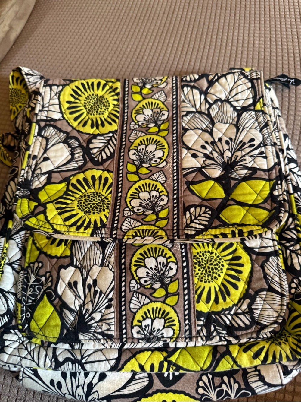 Vera Bradley Brown Black White Yellow Floral Quilted Crossbody Bag